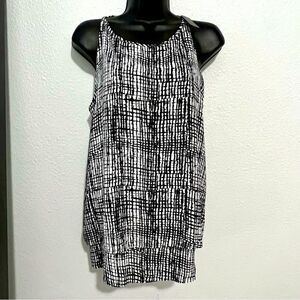 NWT Black White Mod Print Tiered  Sleeveless Tank Shell  Top M
